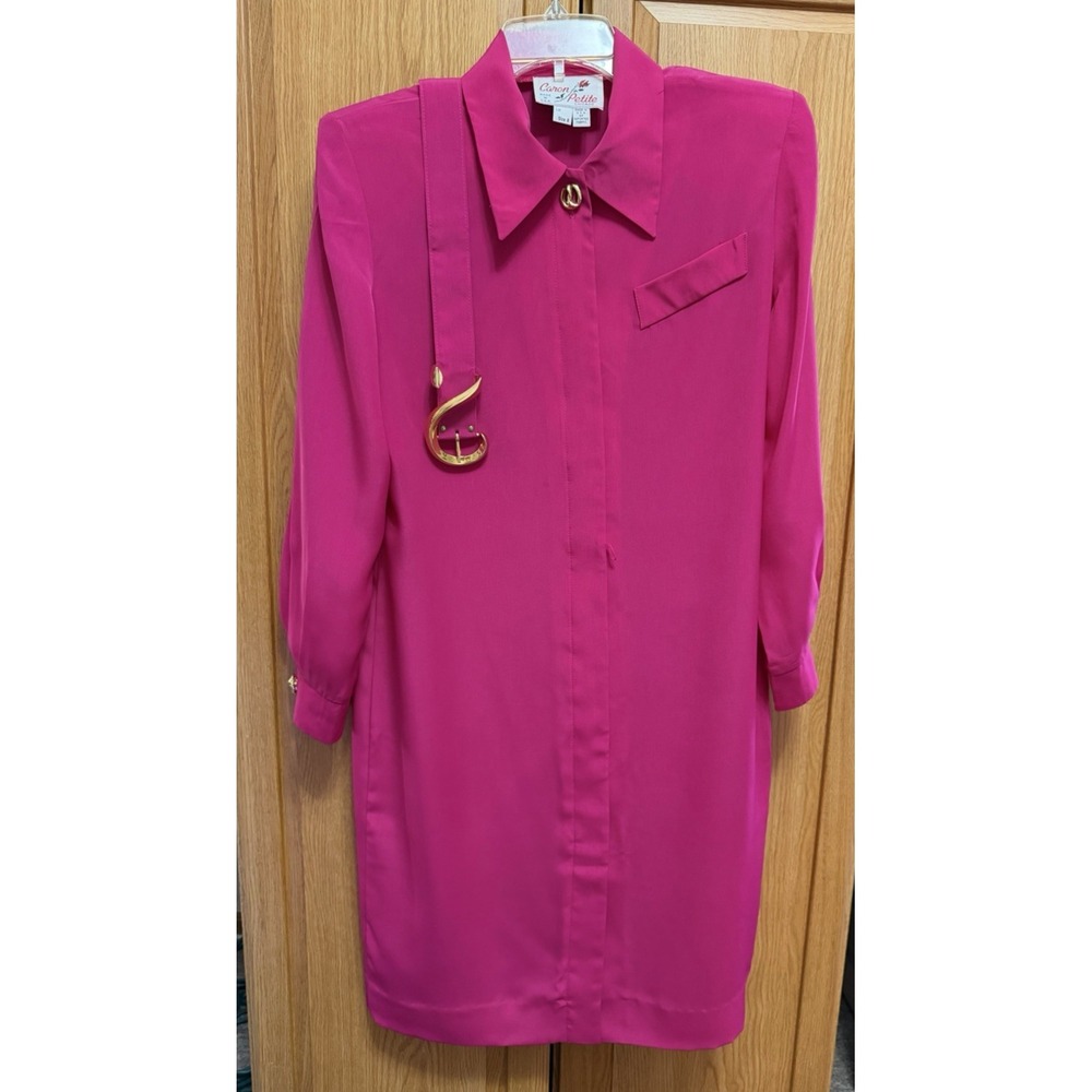 VINTAGE 1970s-1980s CARON PETITE CHICAGO Hot Pink Dress with Belt - Size 8 EUC